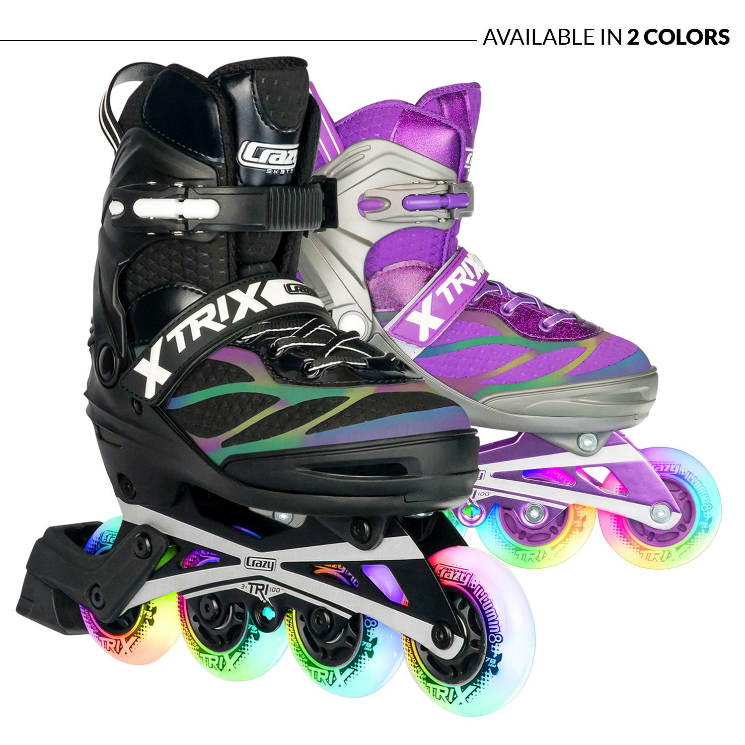 Crazy Skates Trix Size Adjustable Inline Skates with Light Up Wheels - Available with 3 or 4 wheels