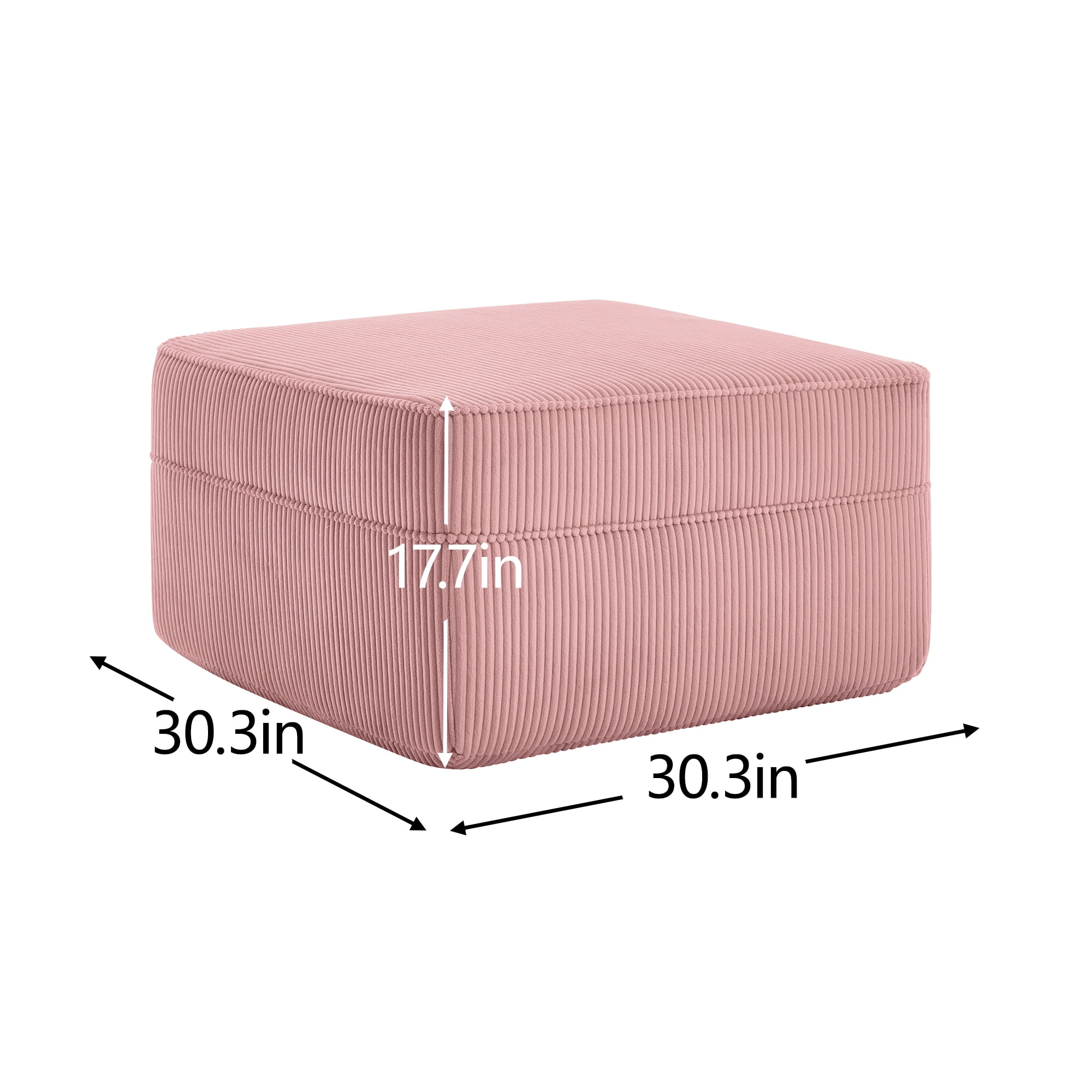 BOFANG Large Square Corduroy Ottoman in Pink, Plush Footrest and Bench, Ready to Use