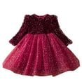 thumbnail image 2 of Wavsuf Girls Dresses Long Sleeve Sequins Tulle Red Princess Dress Size 120, 2 of 9