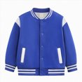 thumbnail image 2 of KPOPLK Kids Varsity Jacket Boys Baseball Jacket Bomber Coat School Uniform with Pocket Back to School1-16 Years Size 1-2 Years,Blue, 2 of 5