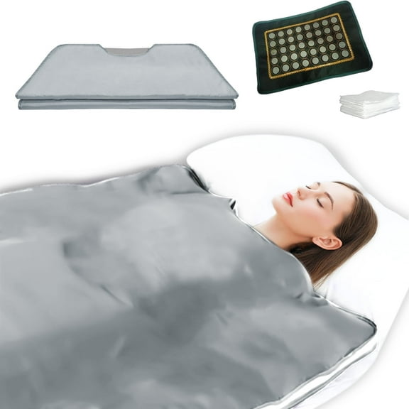 Natural Jade and Tourmaline Heat Sauna Blanket Infrared Zipper Oxford Cloth Upgraded Version Professional Detox & Heat Blanket with Remote (US 110V,71×32 Inches)