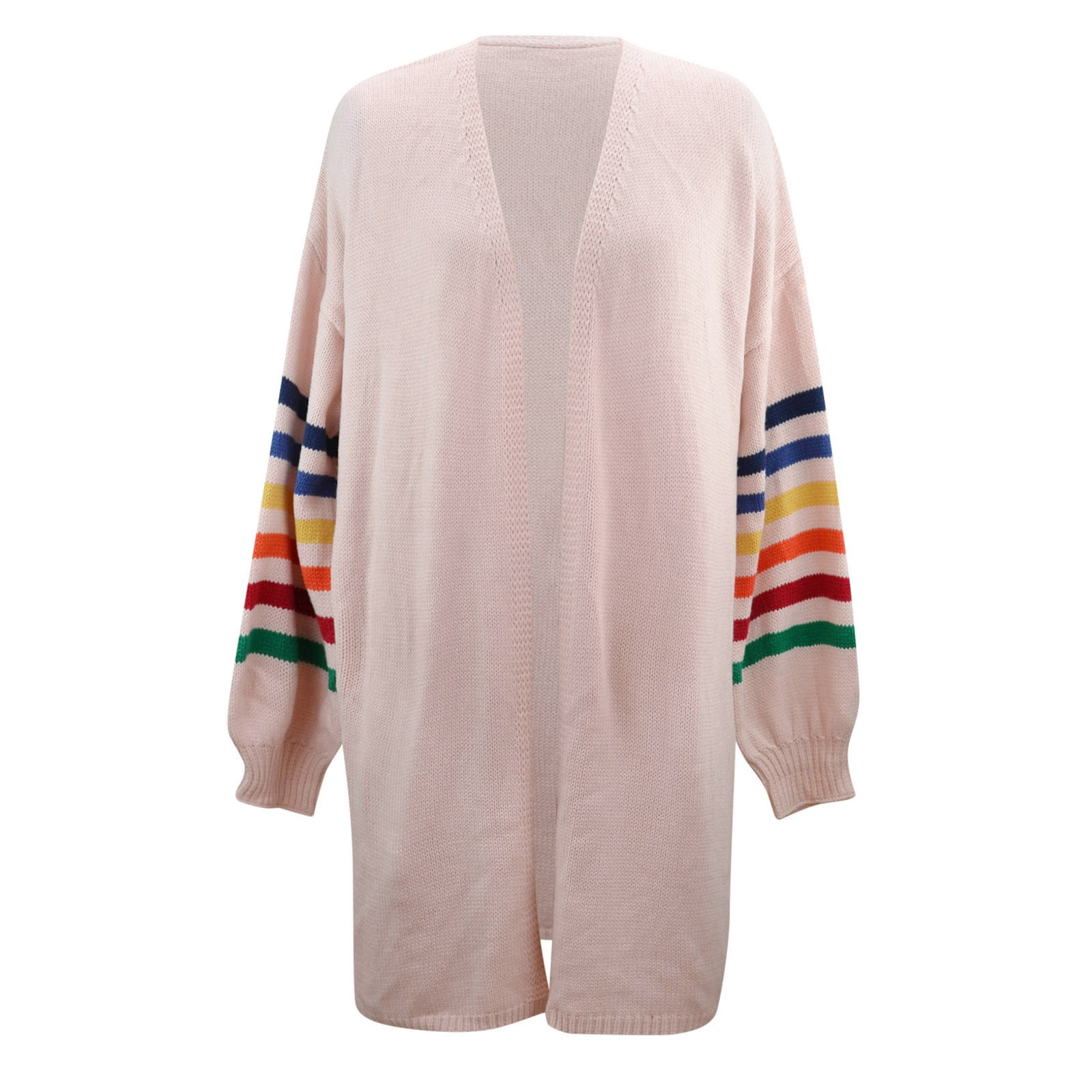 Skpblutn Women'S Cardigan Sweaters Winter Fall Casual Comfortable Tops Over Plus Size Warm Rainbow Stripe Print Open Front Fashion Outwear Neck Long Sleeve Knit Sweater Coats Pink L