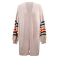 thumbnail image 5 of Women Overcoat Plus Size Warm Rainbow Stripe Print Long Sleeve Open Front Winter Fashion Cardigan Outwear Sweater Tops Wool Short Sweater Sweater Leopard Button down Cardigan Sweaters for Women Thick, 5 of 6