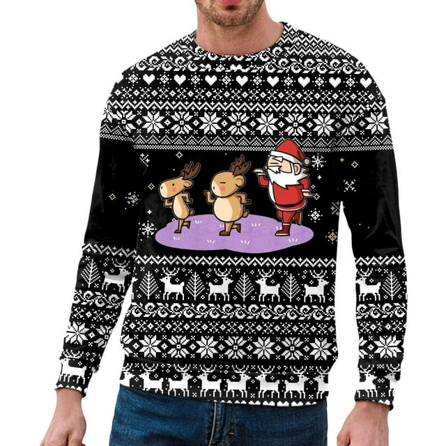 NLLSHGJ Chandail à Col Rond Homme Graphique Automne et Hiver Tendance Décontractée Imprimé de Noël chandail à Col Rond Chandail à Capuche pour Homme Graphique Léger à Fermeture Éclair pour Homme