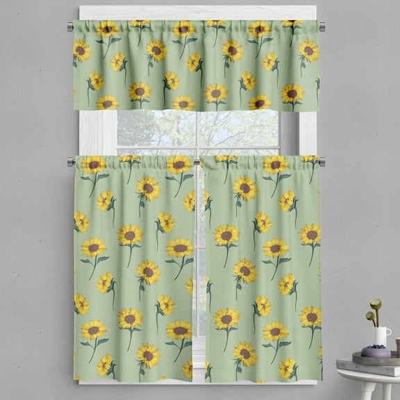 Ambesonne Floral Valance & Curtain, Pastel Sunflowers Pattern, 55"x36", Pale Khaki and Mustard