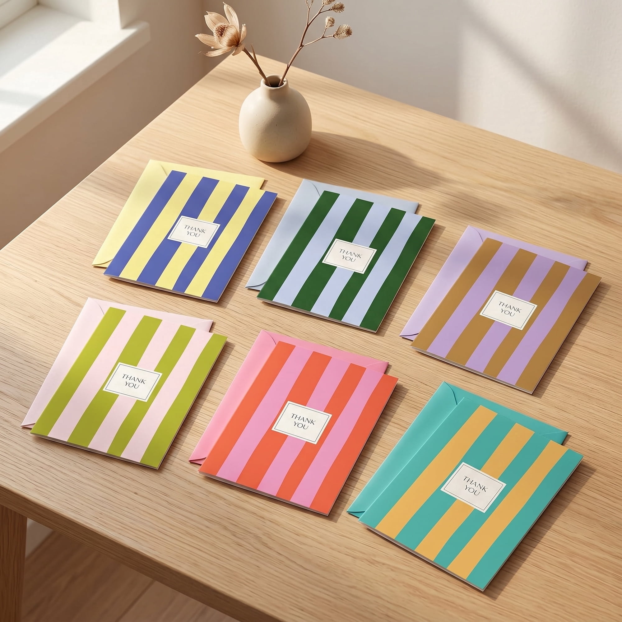 Palm Beach Thank You Cards with Envelopes Blank Greeting sheets for Handwritten Messages Set of 24 stylish Notes and Covers Assorted Thank You decor notes with Color full Envelopes Mix & Match