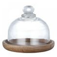 4inch Wooden Rotating Cake Stand with Glass Dome Lid, Round Cake Plate