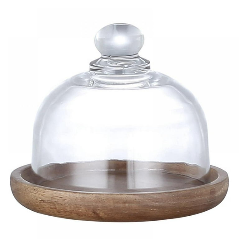  IWOWHERO Rotating Cake Tray Wood Cake Stand Cake Display Server  Tray Cake Holder with Dome Cake Plate Holder Wedding Cake Plates Cake  Turntable for Decorating Glass Platter to Rotate Wooden 