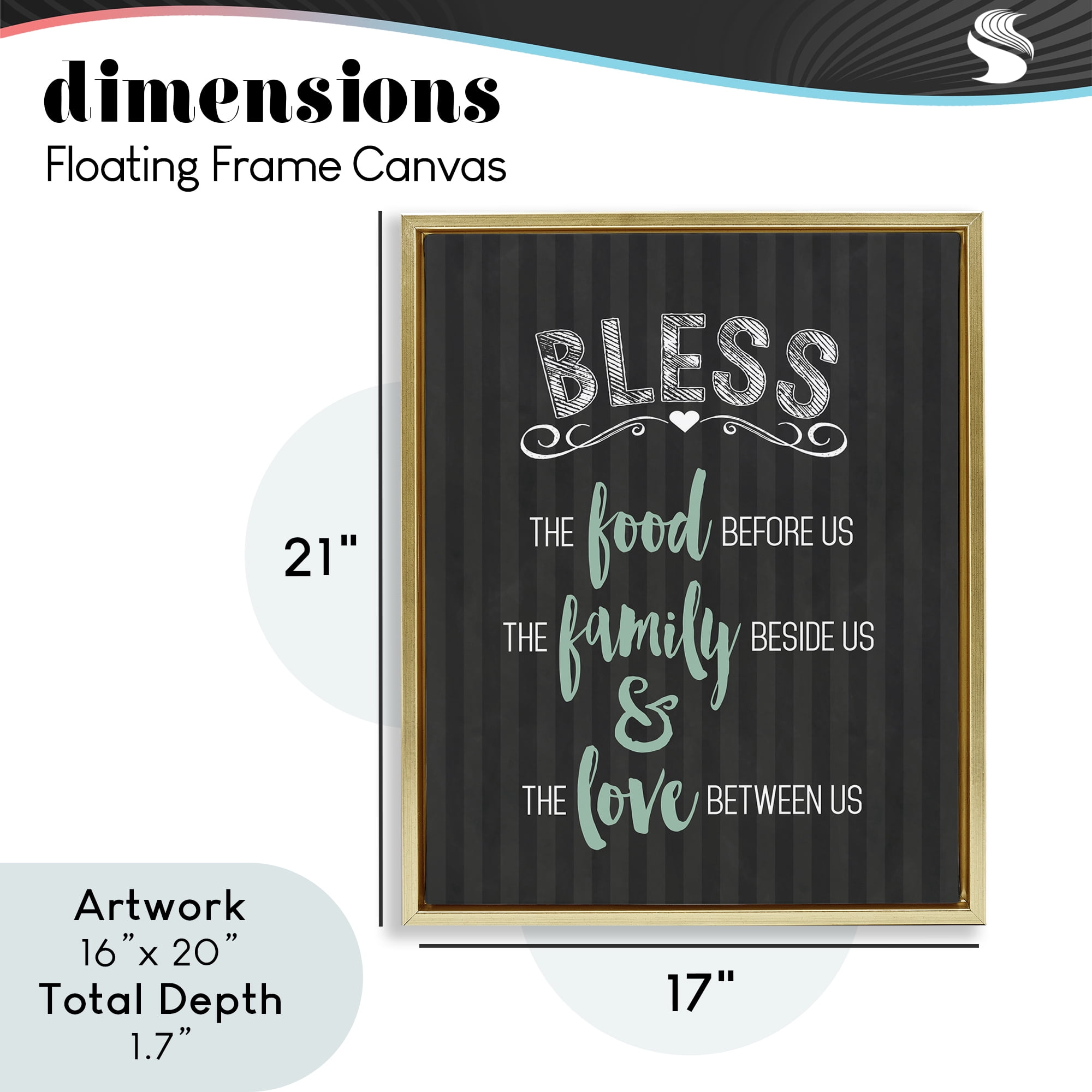 Bless The Food Family & Love Gold Framed Floater Canvas Wall Art, design by Lettered and Lined