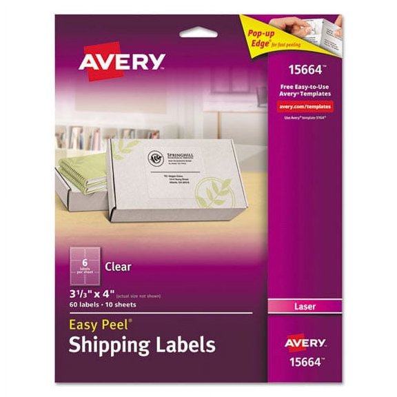 Matte Clear Easy Peel Mailing Labels W/ Sure Feed Technology, Laser Printers, 3.33 X 4, Clear, 6/sheet, 10 Sheets/pack | Bundle of 2 Packs