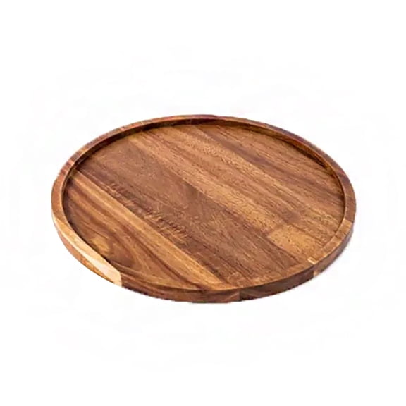 Round Solid Wood Decorative Serving Tray, 20cm Tray with Raised Rim for Candle, Snack & Seasonal Tabletop Display