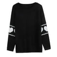 thumbnail image 4 of Women Cute Heart Sweaters Long Sleeve Valentines Day Sweater Crew Neck Casual Ribbed Knit Pullover Top Black, L, 4 of 5