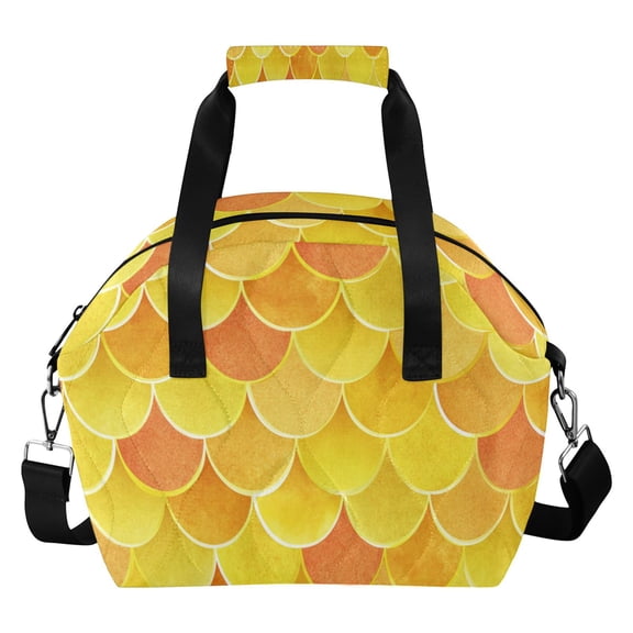 Yellow Orange Fish Scales Insulated Lunch Bag Reusable Quilted Lunch Box Waterproof Leakproof Lunch Container