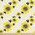 thumbnail image 1 of Botanical Fabric by the Yard, Sketchy and Abstract Camellia Flowers in Doodle Style Dots Shapes, Decorative Upholstery Fabric for Sofas and Home Accents, Yellow and Charcoal Grey by Ambesonne, 1 of 5