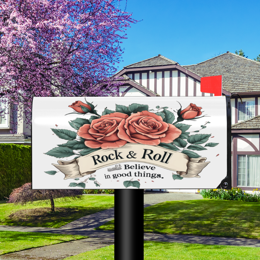 Magnetic Mailbox Cover Rose Rock and Roll, All-Weather PVC, Full Magnetic Backing for Quick Setup, Fits Standard 18 x 21 Inch and Large Mailboxes