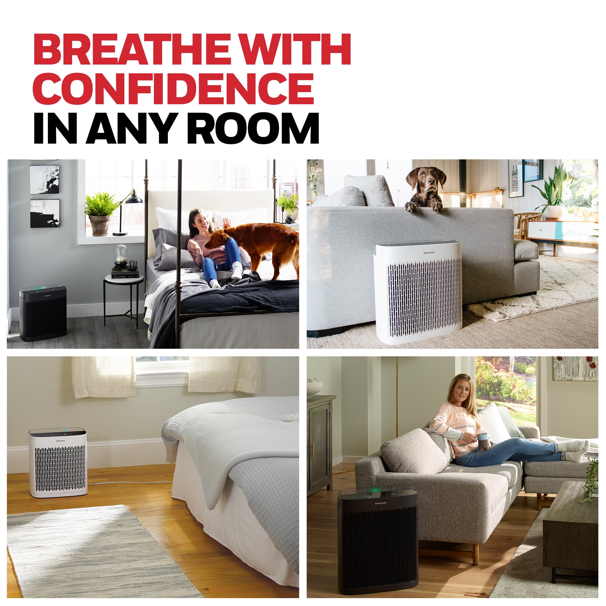 Honeywell Allergen Plus 900 Sq Ft HEPA Air Purifier, White, Smoke, Pollen, Dust Reducer
