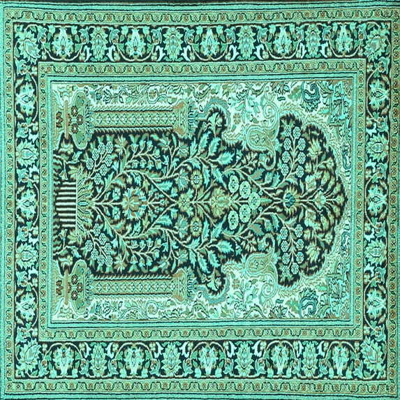 Ahgly Company Indoor Square Persian Turquoise Blue Traditional Area Rugs, 8' Square