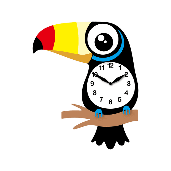 FGnano Cartoon Style Toucan Pendulum Wall Clock, Colorful, MDF, 12.6'x9.8'x1.8', with White Gift Box