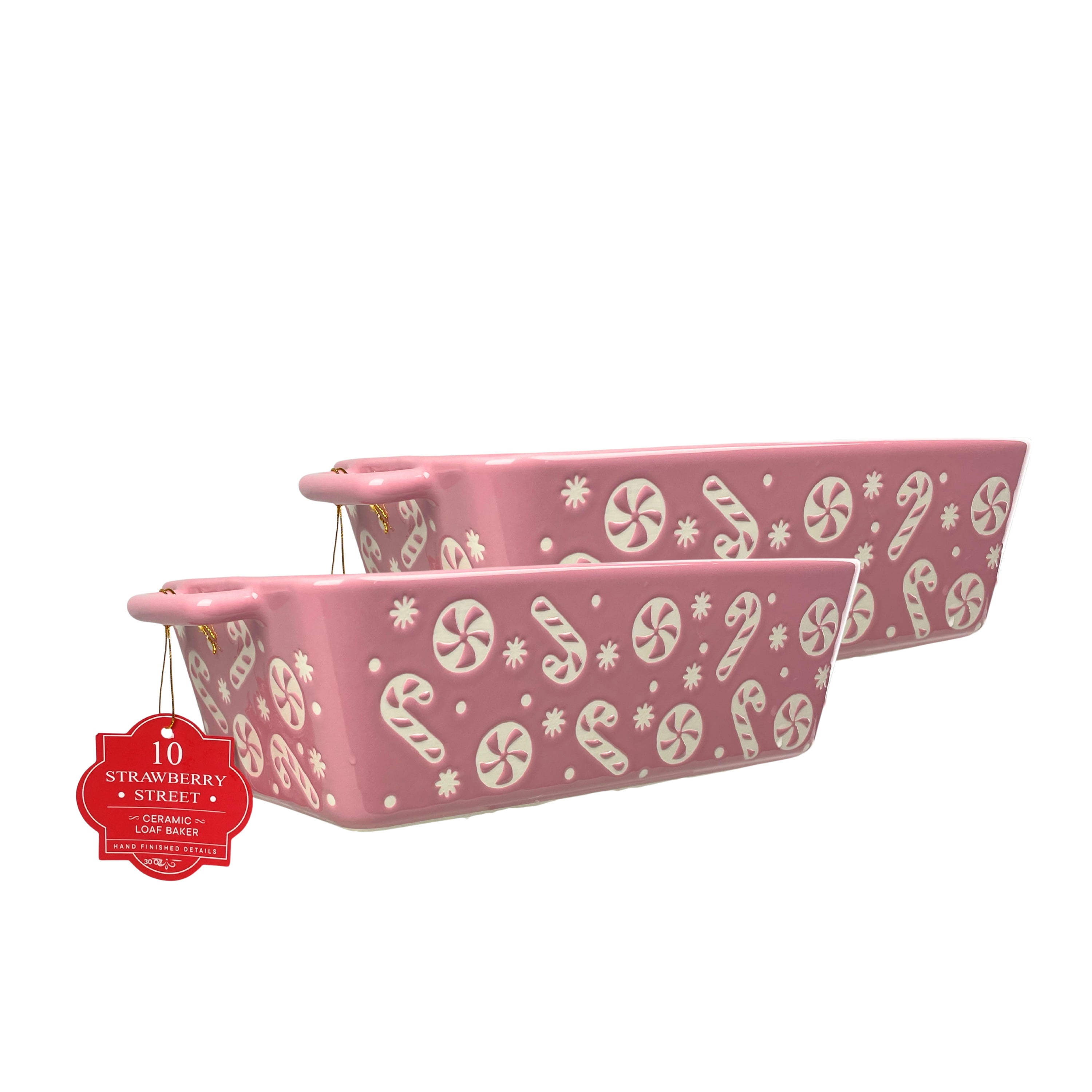 Winter Candyland 10" Ceramic Loaf Set of 2, Pink