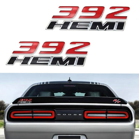 Hemi Powered Decal (Xotic Tech 2X Red + Black 392 HEMI Emblem Decal with Stickers for Dodge Challenger SRT 6.4L SRT8)