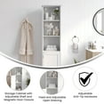 thumbnail image 6 of Merrick Lane Slim Linen Tower Organizer with 2 Adjustable Cabinet Shelves, 3 Open Shelves, and Magnetic Closure Doors in White, 6 of 13