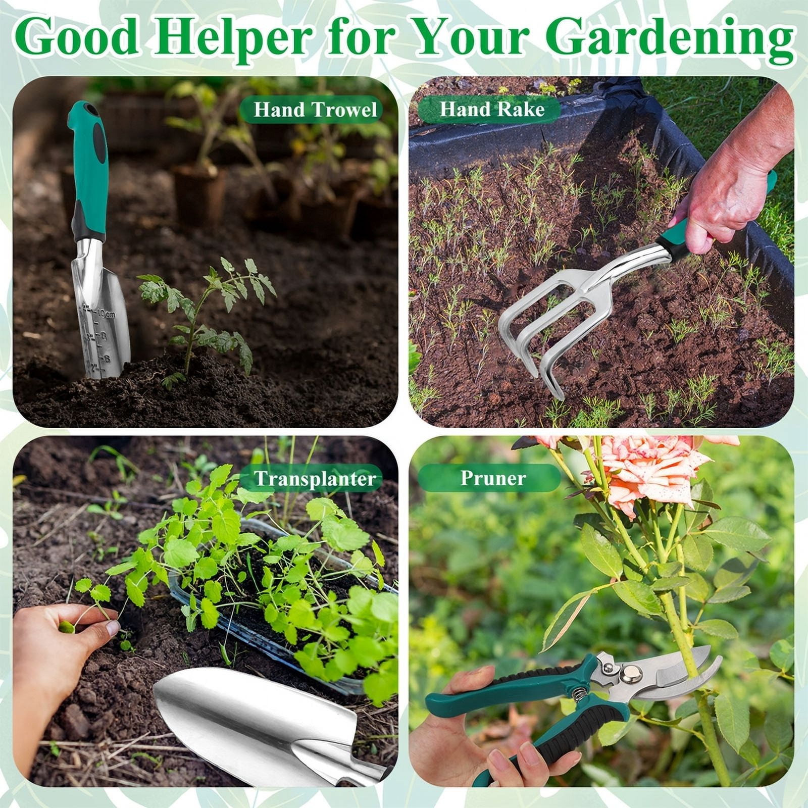 topjuju 7 Pcs Gardening Tools Set, Gardening Hand Tools with Rust-Proof,Stainless Steel,High Quality Aluminum Alloy Material, Gardening Supplies Set Ideal Gardening Gift