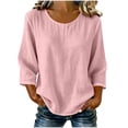 thumbnail image 3 of SROBPTY Womens Tops Solid Crew Neck 3/4 Sleeve Relaxed Soft Shirts for Casual Use, 3 of 5