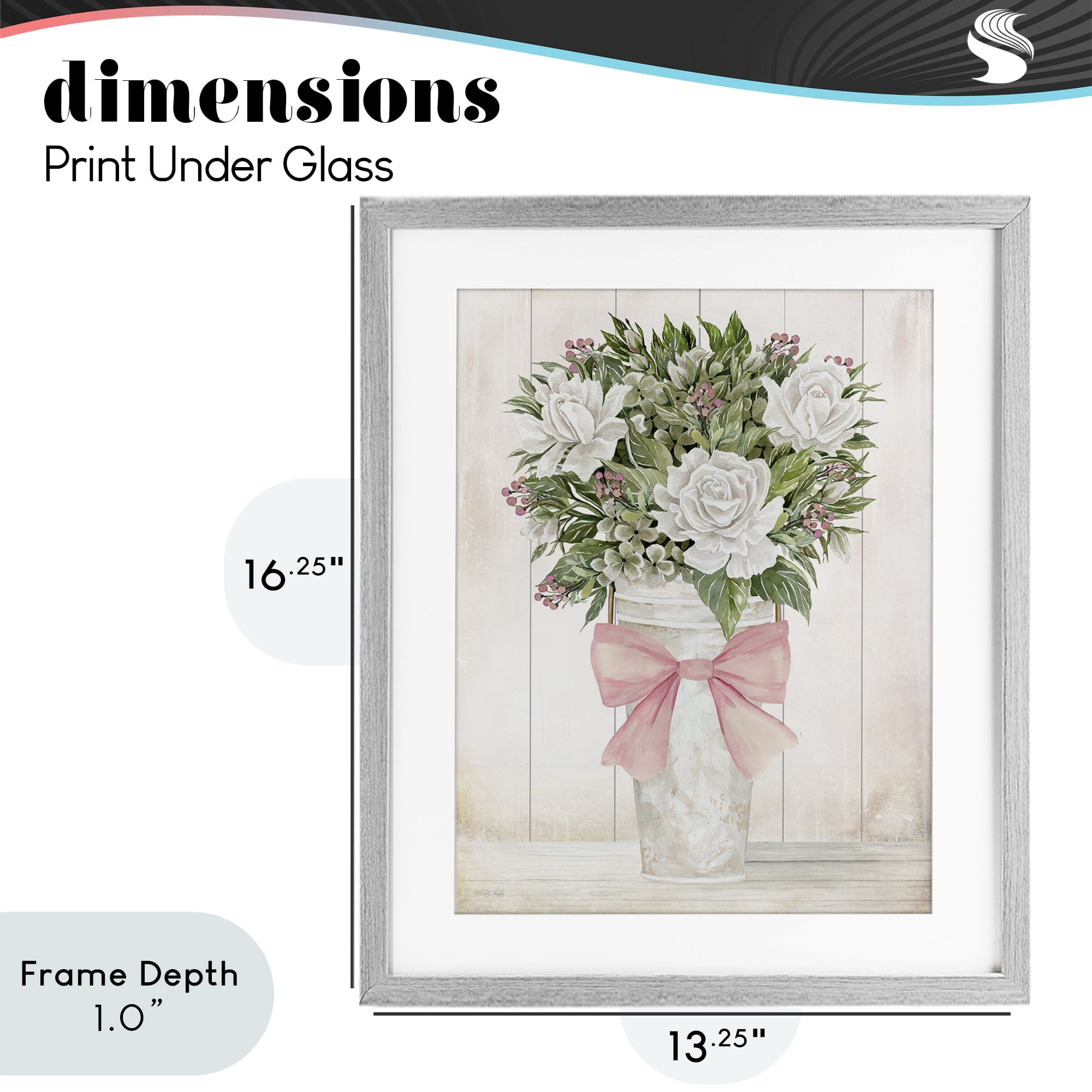 Stupell Industries Pretty In Pink Roses & Bow Gray Framed Print Under Glass, design by Cindy Jacobs