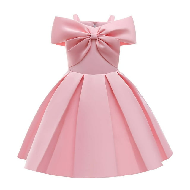 PMVFHDE Robe 4t Filles Robe Élégante Épaules Dénudées Ligne A Décontractée Fête Robes Rose, 4-5 Ans