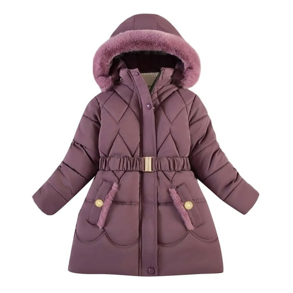 EnJoCho Girls Mid-Length Hooded Puffer Coat, Quilted Cotton-Filled Outer Jacket, Relaxed fit parka, Warm casual outer layer for kids fall winter outdoor daily wear