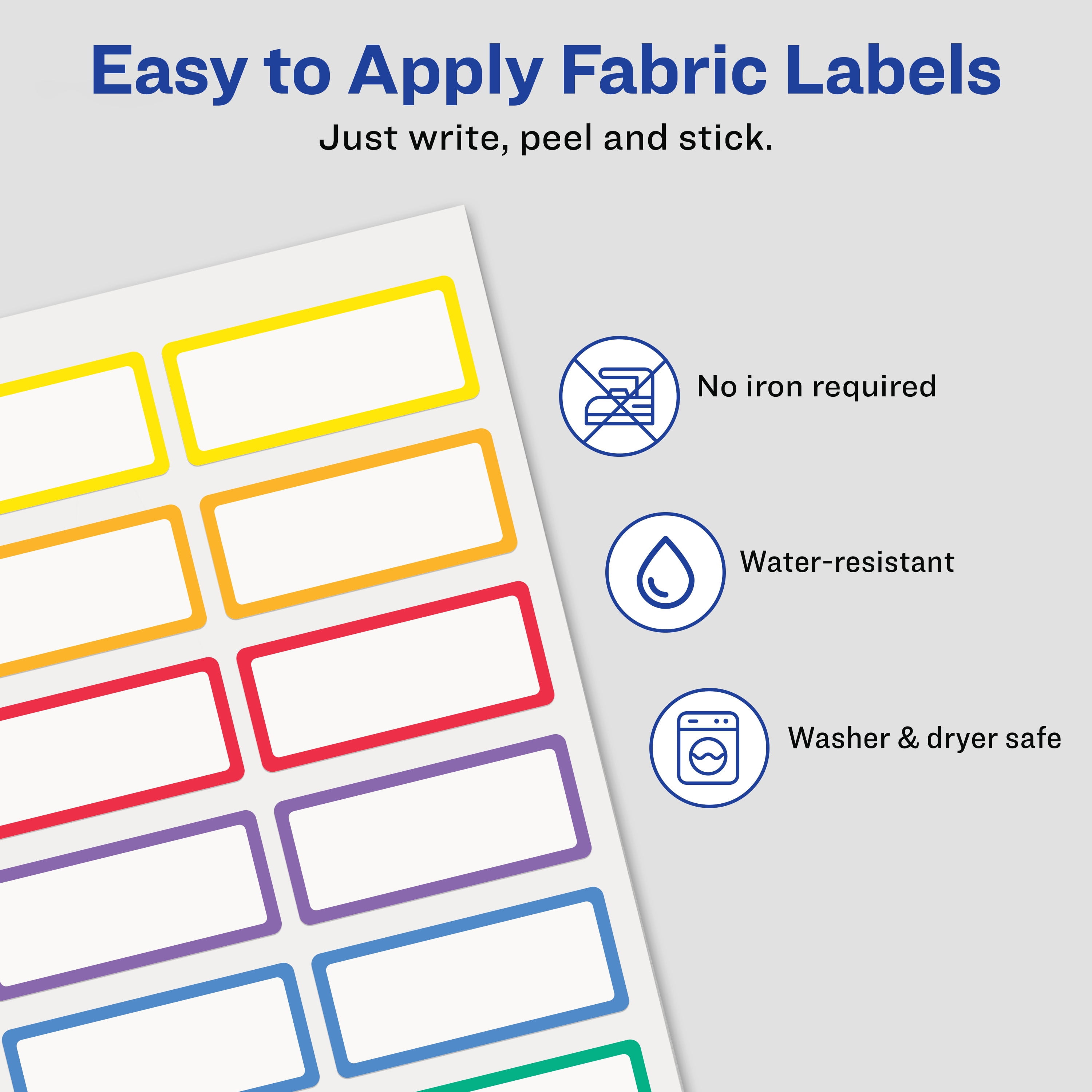 Avery No-Iron Fabric Labels, Rainbow Borders, 48ct (22281)