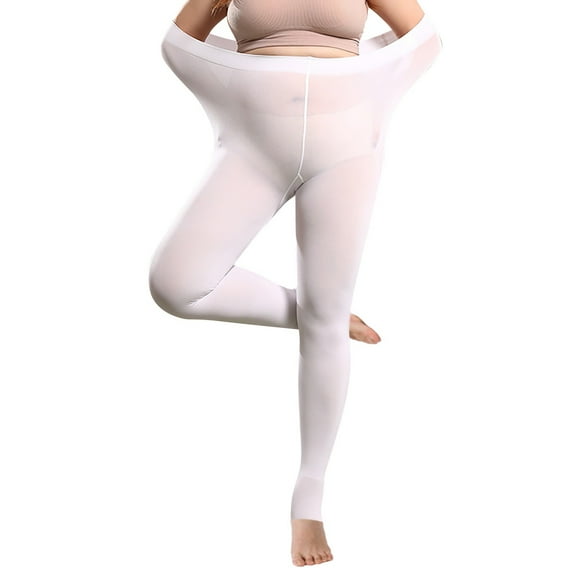Tiqkatyck Womens Tights Clearance, Women's Plus Size Velvet 80D Dance Practice Breathable T Crotch Elastic Alluring Stockings Tights Compression Socks for Women White2 S