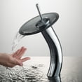 thumbnail image 2 of Kraus Tall Waterfall Bathroom Faucet for Vessel Sink with Frosted Black Glass Disk and Pop-Up Drain, Chrome Finish, 2 of 10