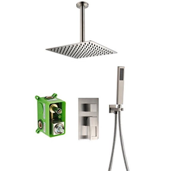 sumerain rain shower system brushed nickel,ceiling shower faucet with rough-in valve and customized acceptable