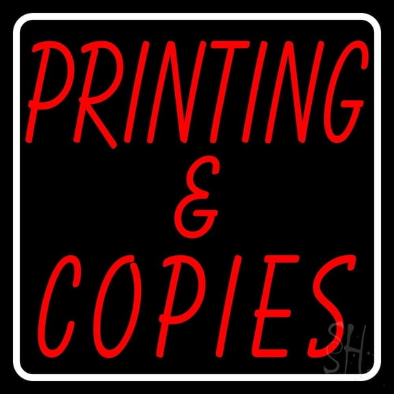 Printing And Copies Square LED Neon Sign 24 x 24 - inches, Clear Edge Cut Acrylic Backing, with Dimmer - Bright and Premium built indoor LED Neon Sign for Computer & Electronics store decor.