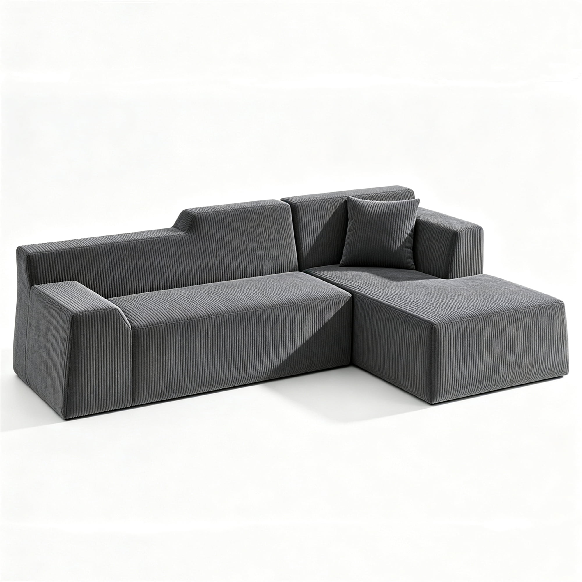 Aukfa 97" Cloud Sectional Sofa Tight Back Boneless Couch Modular L-Shaped Couch, Right Chaise Corduroy Sofa for Living Room, Gray