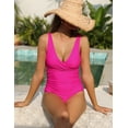 thumbnail image 4 of Firpearl Women's One Piece Tummy Control Swimsuits Push Up Bathing Suits with Underwire Front Cross Ruched Swimwear Hot Pink US10, 4 of 7