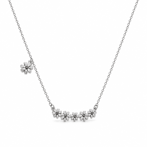 Zenvera fashion - Stainless Steel Floral Necklace for Women, Five-Petal Flower Chain Design with Mixed Tone Floral Charms