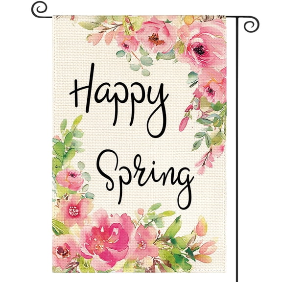 Sm:)e Peony Flower Happy Spring Garden Flag Double Sided 12.5 x 18 Inch Yard Outdoor Decoration