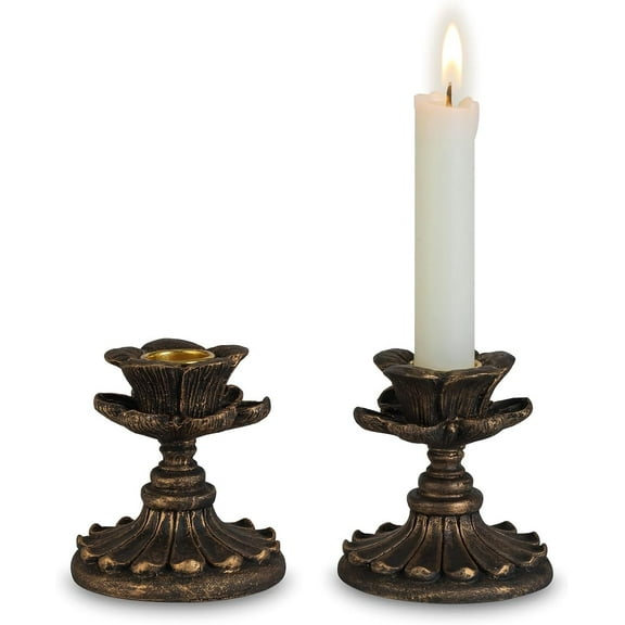 Vintage Candlestick Holders: 2Pcs Resin Antique Candle Holders for Table & Mantel - Black