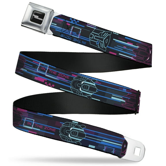Transformers Belt, Seatbelt Buckle Belt, Transformers Autobots In The Zone Icons Blues Reds, 30 to 44 Inches
