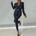 thumbnail image 4 of Fmbrln Womens 2 Piece Suit Sets Dressy Business Casual Outfits Long Sleeve Lapel Collar Cropped Blazer and Straight Leg Pants Sets Office Work Suit Sets Black L, 4 of 5