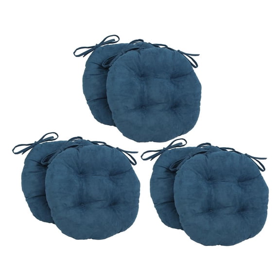 Blazing Needles 16-inch Round Tufted Microsuede Chair Cushion, 16 x 16, Indigo 6 Count