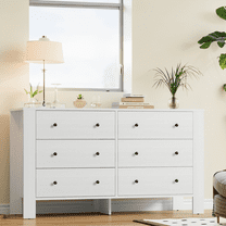 Luku Modern 6 Drawer Dresser, 50" Wide Double Chest with Deep Drawers & Metal Knobs, Wooden Storage Organizer for Kids Bedroom, Entryway, Hallway