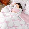 thumbnail image 4 of Manfei Cartoon Bow Ribbon 7-Piece Bedding Comforter Set,Lovely Bow Tie King Bedding Sets,White Lightpink Bed Sheets For Girl Teens,Breathable Home Decor Reversible, 4 of 8