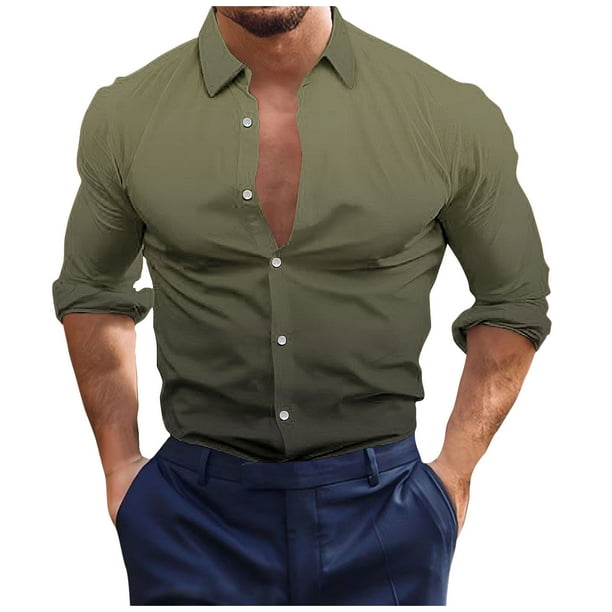 Blusa y camisa de manga larga con cuello vuelto para hombre, estilo casual, a la moda, con botones estampados, blusa de manga larga con cuello vuelto, camisetas de poliéster para hombre