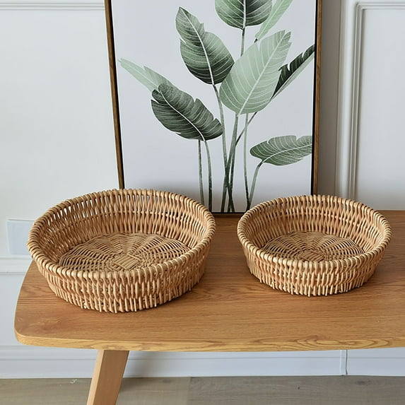 Dream Lifestyle Rattan Bread Basket, Natural Woven Food Snacks Fruit Vegetables Serving Baskets for Restaurant Home Dorm Bakery