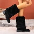 thumbnail image 3 of Snow Boots for Women Cute Plush Fold Over Mid Calf Winter Booties Casual Suede Chunky Heel Pull on Dress Short Boots, 3 of 6