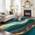 thumbnail image 2 of 5'x7' Area Rugs for Living Room Bedroom, Teal Marble Washable Rug Carpet Runner Indoor Outdoor, Modern Abstract Gold Fluid Art Non Slip Floor Mats Area Rug for Kitchen, Nursery, 2 of 8
