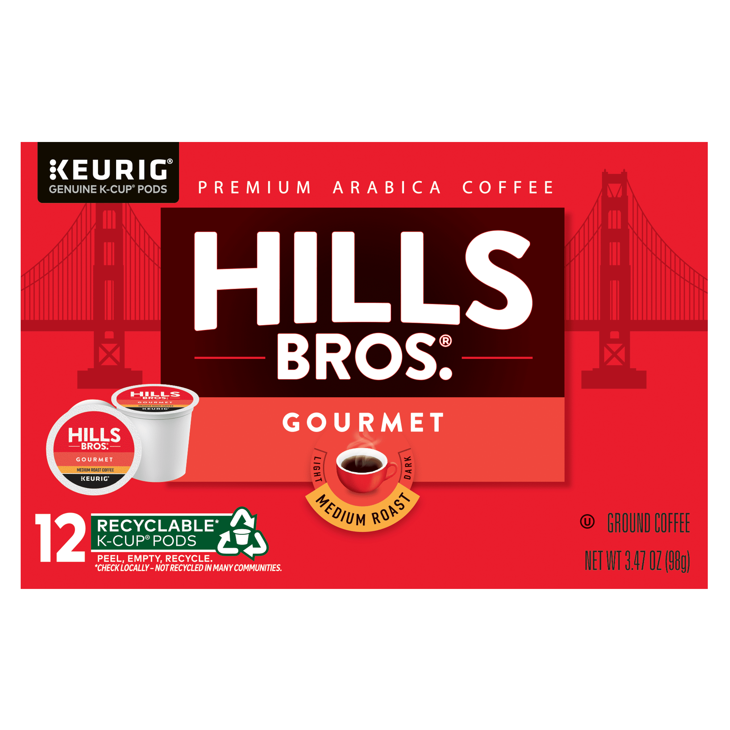 Hills Bros. Gourmet Blend 100% Arabica Medium Roast, K-Cup® Coffee Pods, 12-Count Box
